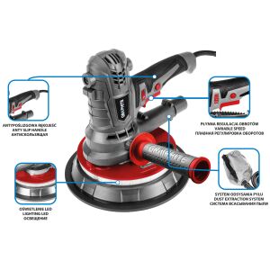 GRAPHITE 900W Trockenbauschleifer mit LED-Licht und Staubabsaugung - Graphite