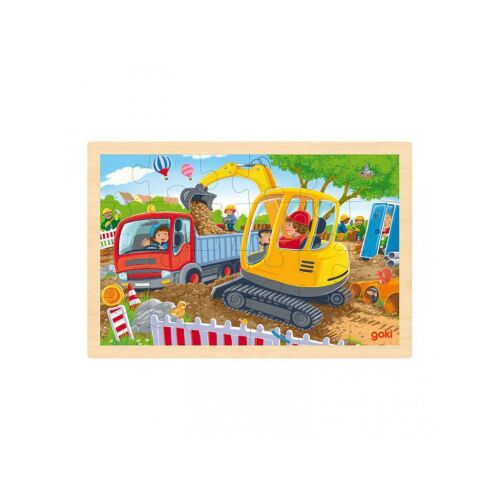 Goki markoló fa puzzle, 24 darabos, építkezés téma - Goki