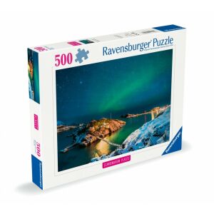 Schräge Ansicht der Ravensburger Nordlichter Fjord 500 Teile Puzzlebox - Ravensburger Puzzle