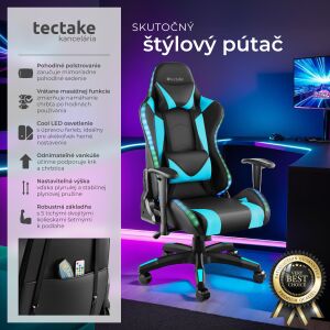 Herná kancelárska stolička Tartaros, LED, funkcja masażu 114665005 - Krzesło dla graczy