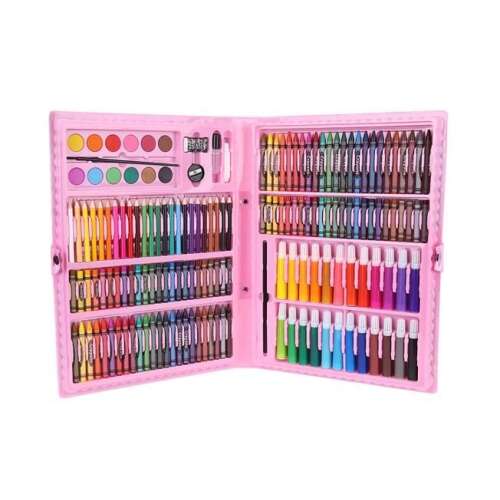 168 db-os festő és rajzoló készlet (rózsaszín bőrönd)