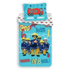 Tűzoltó Sam ágynemű szett, kék paplanhuzat Tűzoltó Sam karakterekkel, piros párnahuzat tűzoltóautóval - Jerry Fabrics