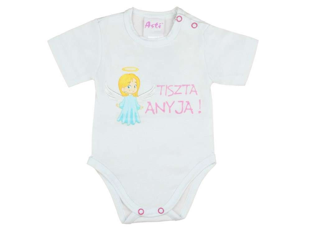 Bébi rövid ujjú Body - Angyal - fehér