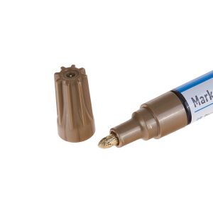 Közeli kép a Geko arany színű permanens marker hegyéről és kupakjáról - Marker