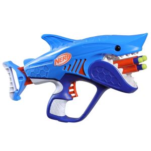 Nerf Sharkfire Blaster pistolă de jucărie, design albastru și alb de rechin - Nerf Arme de jucărie, gloante