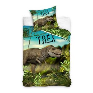 Dinoszauruszos ágyneműhuzat szett, 140x200 cm paplanhuzat és 70x90 cm párnahuzat, 100% pamut, gyerekeknek és felnőtteknek - Carbotex