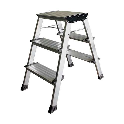 Krause 126030 doppelseitige Trittleiter, 2x3 Stufen, Aluminium, für den Heim- und Profi-Einsatz