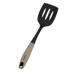 Nava Misty 35 cm slotted spatula, black nylon, beige handle - Ladles & serving spoon