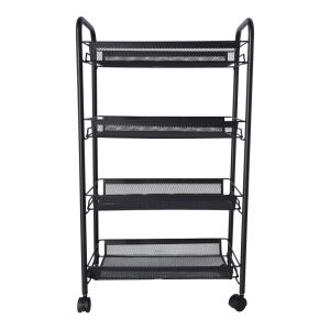 Kúpeľňový vozík, kuchynský stojan so štyrmi priestrannými policami - čierny 114805847 - Kuchynské úložné regály