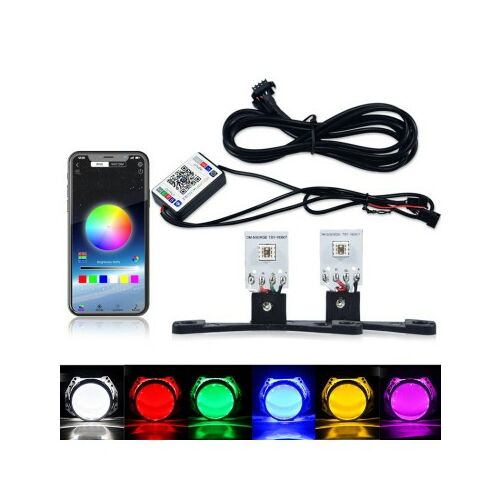 Kit LED Devil Eyes RGB cu control prin aplicație: Set de 2 bucăți, multicolor, lumini RGB pentru mașini controlate prin aplicație, instalare ușoară