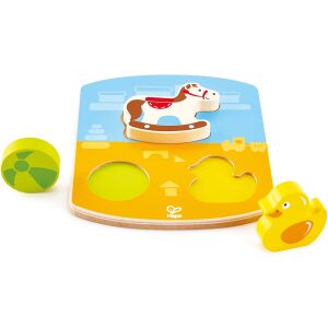 Fa puzzle, Hape, 3 darabos, a kézügyesség és a szem-kéz koordináció fejlesztésére, egy éves kor feletti gyermekek számára.