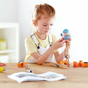 Mágnestudományi laboratórium, Hape, 33 fa és műanyag darabbal, 8 kísérlet elkészítéséhez, képzelet és gondolkodás fejlesztéséhez