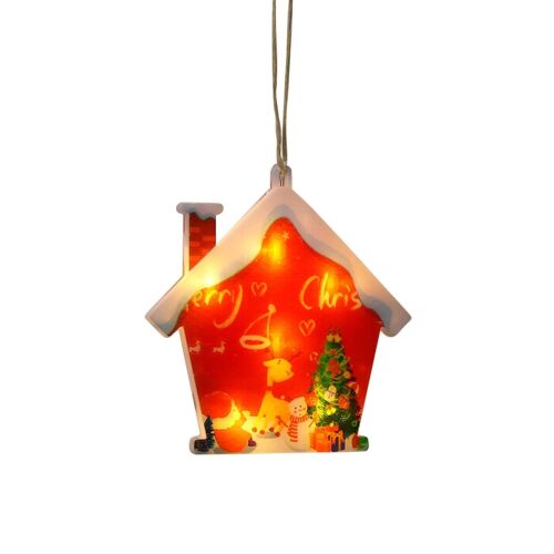 Karácsonyi fénydekoráció, kis ház alakú, piros és fehér, LED világítással