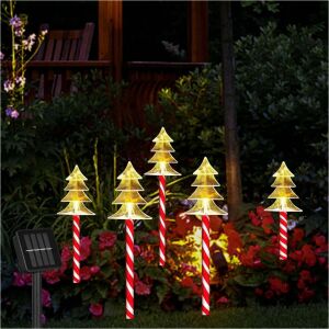 Lampki choinkowe zasilane energią słoneczną, 5 sztuk, wzór czerwono-białej laski cukrowej, ciepłe białe światło, dekoracja zewnętrzna - Lightshine, Dekoracja świąteczna na zewnątrz, Ozdoby choinkowe, Dekoracja świąteczna i Kostium Świętego Mikołaja