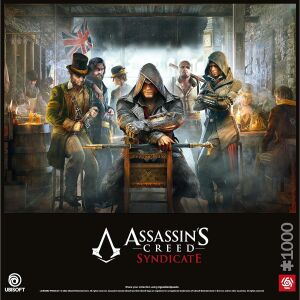 Puzzle Assassin's Creed Syndicate cu 1000 de piese, cu personajele principale într-o tavernă - Puzzle