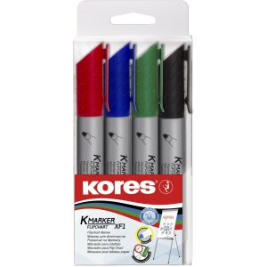 KORES K-MARKER flipchart táblákhoz, kerek hegy - 4 szín a szettben (21344)