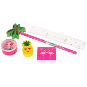 TopModel stationery set for girls: pencil, erasers, sharpener, ruler, and notepad - Writing Tool Set