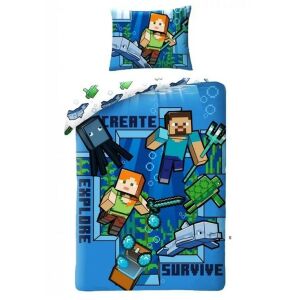 Minecraft Atlantisz Ágyneműhuzat Garnitúra - 140x200cm, 70x90cm - Steve és Alex mintával - Ágynemű - ifjúsági és felnőtt