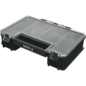 Organizator de scule YATO 3N S12, cutie de depozitare din plastic negru cu capac transparent - Organizatori de scule și piese