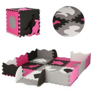 Springos Tier-Form Puzzlematte, rosa, schwarz und grau, montiert mit Würfel und Kanten - Springos