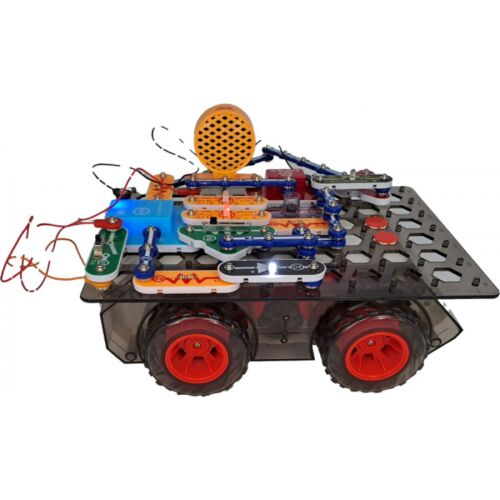 Set de construcție electronică pentru vehicule Boffin IV Coding 1, mașină robot asamblată cu roți, difuzor, lumini și fire