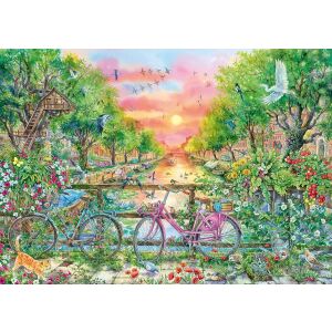 Fertiges Ravensburger 1000 Teile Puzzle: Verträumte Fahrräder in Amsterdam - Puzzle & Rätsel