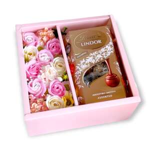 BoxEnjoy ajándékdoboz Lindor Assorted csokoládéval és szappanrózsákkal - Ajándék ötlet Valentin-napra