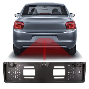 Suport pentru număr de înmatriculare cu cameră de mers înapoi și senzori de parcare integrați. Instalare ușoară, îmbunătățește siguranța. - Electronica auto