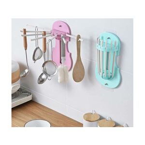 Colaj care prezintă suporturi pliabile pentru ustensile de bucătărie și prosoape roz și albastru deschis în diferite setări - Depozitare și organizare