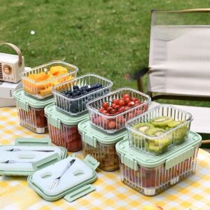 Recipient portabil pentru alimente Flippy cu furculiță pentru fructe, ideal pentru picnicuri și prânzuri școlare - Caserole