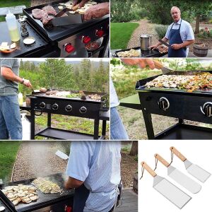 Verwendung des 3-teiligen Grillspatel-Sets aus Metall beim Grillen verschiedener Speisen - Gartengrill, Grillzubehör