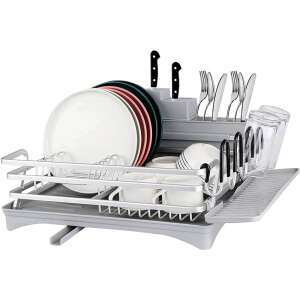 Timeless Tools dish drying rack with drip tray, aluminum dish drainer with cutlery holder, kitchen sink organizer, dish rack for drying dishes, dish drainer with drip tray - Dish Rack