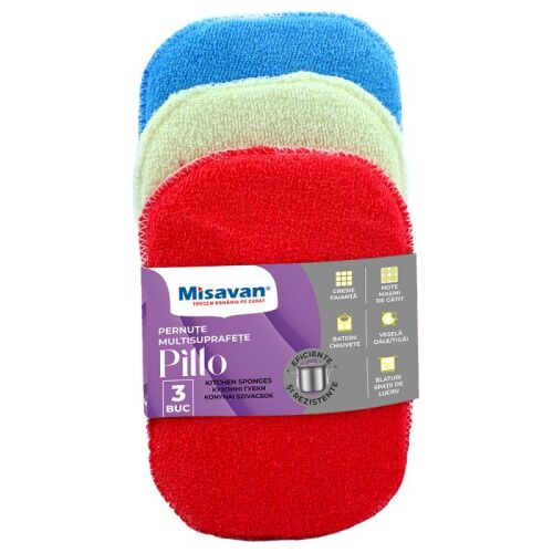 Misavan többfelületű tisztítópárnák, Pillo, 3 darab/szett, többszínű