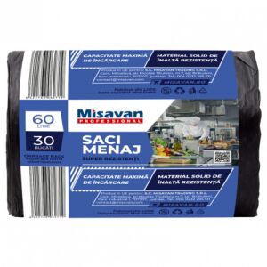 Misavan Professzionális 60 literes fekete szemeteszsákok, 30 darabos csomag - Misavan
