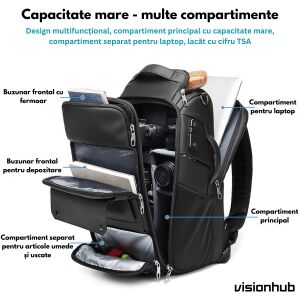 Fotó hátizsák - Többfunkciós, Táska professzionális DSLR fényképezőgépekhez - Tükör nélküli, Sportkamera, Drone, Állványtartó, lencsék és tartozékok, lopásgátló kóddal, Laptophely, Vízálló tá 114829662 - Fényképezőgép táska & tok