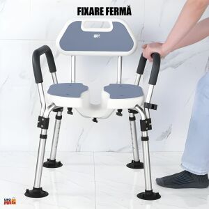 Scaun de duș Linomag cu înălțime reglabilă, spătar, cotiere și ventuze - Accesoriu pentru cadă