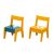 Zwei Stühle, gelb mit blauem Monster-Design