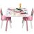 Zestaw stołu i krzeseł dla dzieci SUPER GIRL, różowy i biały, z książkami i ołówkami