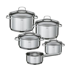 Set de vase din oțel inoxidabil Rösle Elegance, 5 piese, inclusiv oale și tigăi cu capace - Veselă
