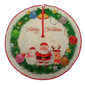 KeepHome Karácsonyfa Szoknya, 90cm, Többszínű, Mikulás, Hóember, Renti, Kellemes Karácsonyt - Karácsonyfa talp