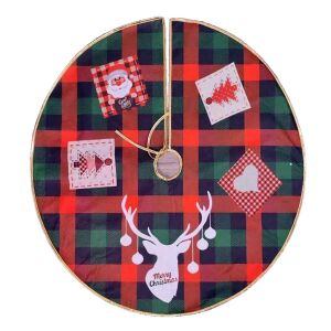 KeepHome Karácsonyfa szoknya, 6-os modell, 90 cm, Többszínű, kockás mintával és ünnepi díszekkel - Karácsonyfa talp