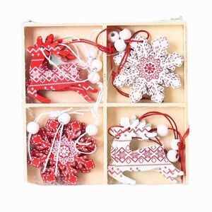 12 darabos karácsonyi fa dísz készlet, piros és fehér rénszarvas és hópehely mintával, KeepHome márka - Szezonális dekoráció