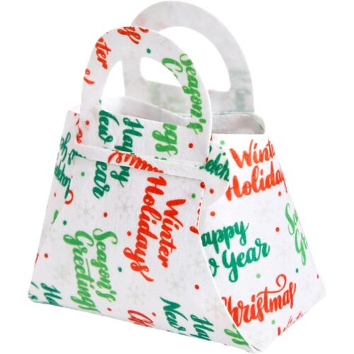 KeepHome Karácsonyi ajándék táska gyerekeknek, fehér, nem szőtt szövet, karácsonyi üzenetek, 13 x 12 x 6 cm