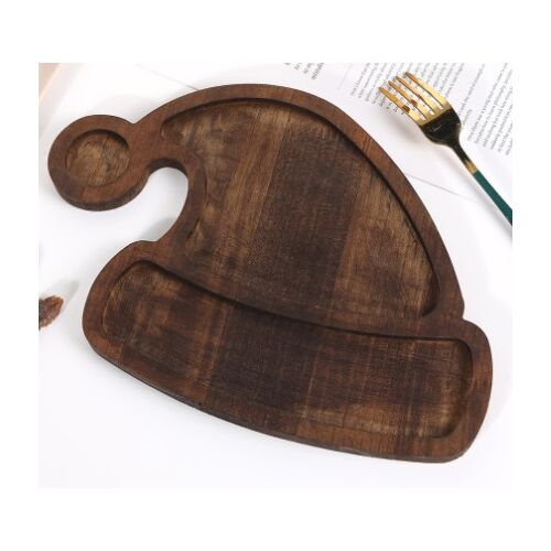 Tava de servire KeepHome din lemn în formă de căciulă de Moș Crăciun, maro, cu margini rotunjite