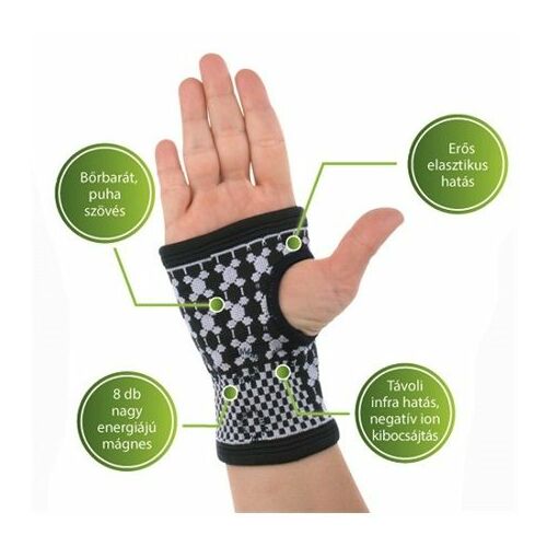 VivaFit mágneses csukló- és kézfejszorító turmalinnal, L méret, fájdalomcsillapításra és ízületi támogatásra