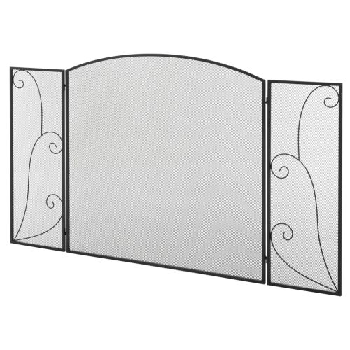 Kandallóvédő rács 3 paneles összecsukható, fém fekete, 132 x 76 cm 114845548