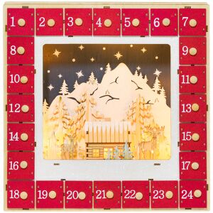 Calendar de Advent, 24 de buzunare, cu lumini LED, MDF, 34 x 7 x 34 cm, roșu 114845648 - Calendare de Advent