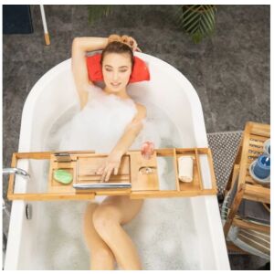 KERTA Állítható Bambusz Fürdőkádra Helyezhető Tálca 126252916 - Fürdőkád kiegészítő
