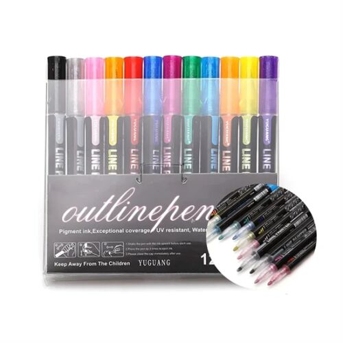 12er Pack Yuguang Konturstifte mit silbernem Glitter, perfekt zum Umranden, Zeichnen und Hervorheben