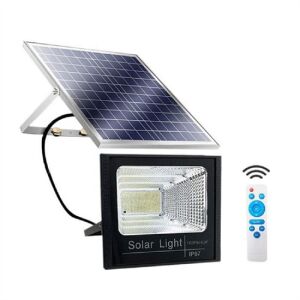 Solarlampe zur Montage in der Garage, unter dem Dachvorsprung oder auf der Terrasse - 100W LED-Außenstrahler mit separatem Solarpanel und einstellbarem Neigungswinkel